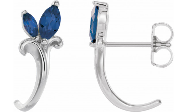 14K White Blue Sapphire Floral-Inspired J-Hoop Earrings - 868156006P
