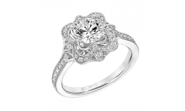 Artcarved Bridal Semi-Mounted with Side Stones Vintage Vintage Engagement Ring Helen 14K White Gold - 31-V861ERW-E.01