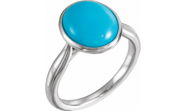 14K White 12x10 mm Oval Cabochon Turquoise Ring - 72024600P
