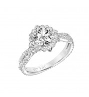 Artcarved Bridal Mounted with CZ Center Contemporary Floral Halo Engagement Ring Zinnia 18K White Gold - 31-V779ERW-E.02