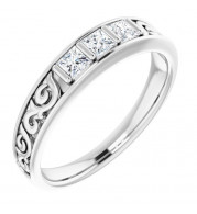 14K White 1/2 CTW Diamond Three-Stone Scroll Ring - 98506052P