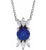 14K White Blue Sapphire & 1/5 CTW Diamond 16-18 Necklace - 86961605P