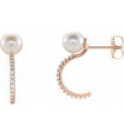 14K Rose Freshwater Cultured Pearl & 1/6 CTW Diamond Hoop Earrings - 86643607P