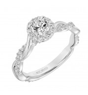 Artcarved Bridal Semi-Mounted with Side Stones Contemporary One Love Halo Engagement Ring Kinsley 18K White Gold - 31-V657BRW-E.05
