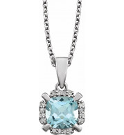 14K White Sky Blue Topaz & .05 CTW Diamond 18 Necklace - 65195360012P