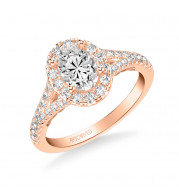 Artcarved Bridal Mounted with CZ Center Classic Lyric Halo Engagement Ring Augusta 18K Rose Gold - 31-V1003EVR-E.02