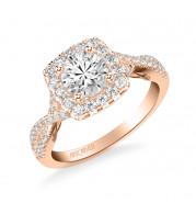 Artcarved Bridal Semi-Mounted with Side Stones Contemporary Lyric Halo Engagement Ring Shelby 14K Rose Gold - 31-V1013ERR-E.01