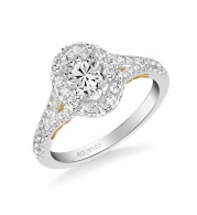Artcarved Bridal Semi-Mounted with Side Stones Classic Lyric Halo Engagement Ring Augusta 18K White Gold Primary & 18K Yellow Gold - 31-V1003EVWY-E.03