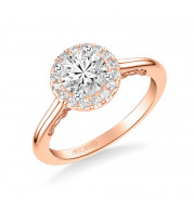 Artcarved Bridal Semi-Mounted with Side Stones Classic Lyric Halo Engagement Ring Cleo 14K Rose Gold - 31-V1011ERR-E.01