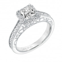 Artcarved Bridal Mounted with CZ Center Vintage Filigree Halo Engagement Ring Corene 14K White Gold - 31-V719ECW-E.00