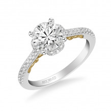 Artcarved Bridal Semi-Mounted with Side Stones Classic Lyric Halo Engagement Ring Gladys 18K White Gold Primary & 18K Yellow Gold - 31-V1010GRWY-E.03