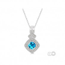 Ashi Sterling Silver White Single Cut Diamond and Blue Topaz Pendant