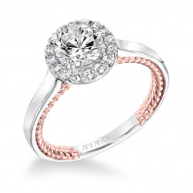 Artcarved Bridal Semi-Mounted with Side Stones Contemporary Rope Halo Engagement Ring Winnie 14K White Gold Primary & 14K Rose Gold - 31-V673ERR-E.01