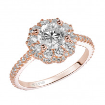 Artcarved Bridal Semi-Mounted with Side Stones Contemporary Floral Halo Engagement Ring Priscilla 14K Rose Gold - 31-V449ERR-E.01
