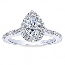 Gabriel & Co 14k White Gold Pear Shape Halo Engagement Ring