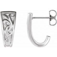 14K White Vintage-Inspired J-Hoop Earrings - 86732600P