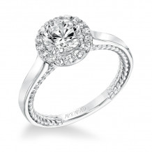 Artcarved Bridal Mounted with CZ Center Contemporary Rope Halo Engagement Ring Winnie 14K White Gold - 31-V673ERW-E.00
