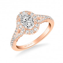 Artcarved Bridal Semi-Mounted with Side Stones Classic Lyric Halo Engagement Ring Augusta 14K Rose Gold - 31-V1003EVR-E.01