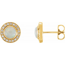 14K Yellow 5 mm Opal & 1/6 CTW Diamond Halo-Style Earrings - 86481601P
