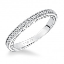 Artcarved Bridal Mounted with Side Stones Vintage Engraved Halo Diamond Wedding Band Lorraine 14K White Gold - 31-V629W-L.00