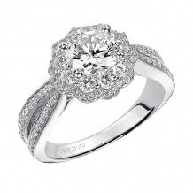 Artcarved Bridal Semi-Mounted with Side Stones Contemporary Halo Engagement Ring Flora 14K White Gold - 31-V448ERW-E.01