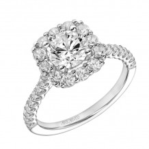 Artcarved Bridal Semi-Mounted with Side Stones Classic Halo Engagement Ring Dolly 18K White Gold - 31-V863ERW-E.03