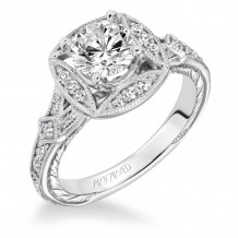 Artcarved Bridal Semi-Mounted with Side Stones Vintage Engraved Halo Engagement Ring Lorraine 14K White Gold - 31-V629ERW-E.01