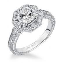 Artcarved Bridal Semi-Mounted with Side Stones Vintage Engraved Halo Engagement Ring Wihelmina 14K White Gold - 31-V635FRW-E.01