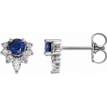 14K White Blue Sapphire & 1/6 CTW Diamond Earrings - 869506013P