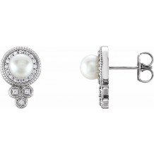 14K White Freshwater Pearl & 1/5 CTW Diamond Earrings - 86528600P