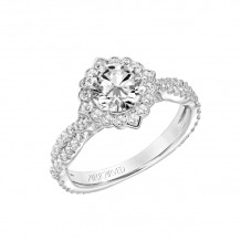 Artcarved Bridal Mounted with CZ Center Contemporary Floral Halo Engagement Ring Zinnia 18K White Gold - 31-V779ERW-E.02