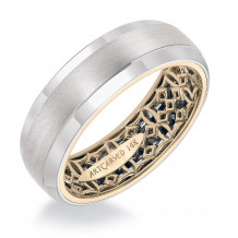 ArtCarved 18k Two Tone Gold Carved Inside, Satin and Polished Outside Wedding Band