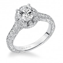 Artcarved Bridal Semi-Mounted with Side Stones Vintage Halo Engagement Ring Winslet 14K White Gold - 31-V637ERW-E.01