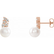 14K Rose Freshwater Cultured Pearl & 3/8 CTW Diamond Earrings - 86891607P