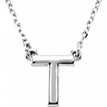 14K White Block Initial T 16 Necklace - 84634165P