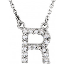14K White Initial R 1/8 CTW Diamond 16 Necklace - 67311117P