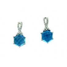 YCH 14k White Gold Blue Topaz and Diamond Earrings