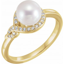 14K Yellow Cultured Freshwater Pearl & 1/10 CTW Diamond Bypass Ring - 6500601P