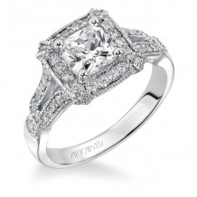 Artcarved Bridal Mounted with CZ Center Vintage Milgrain Halo Engagement Ring Maxine 14K White Gold - 31-V354FUW-E.00