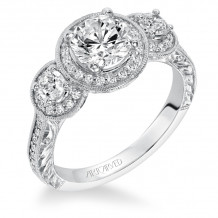 Artcarved Bridal Mounted with CZ Center Vintage Engraved 3-Stone Engagement Ring Ophelia 14K White Gold - 31-V553ERW-E.00