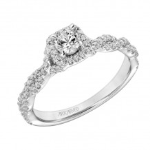Artcarved Bridal Semi-Mounted with Side Stones Contemporary One Love Halo Engagement Ring 18K White Gold - 31-V877ARW-E.05