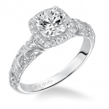 Artcarved Bridal Mounted with CZ Center Vintage Filigree Halo Engagement Ring Piper 14K White Gold - 31-V531ERW-E.00