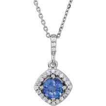 14K White Tanzanite & 1/8 CTW Diamond Halo-Style 18 Necklace - 8530670000P