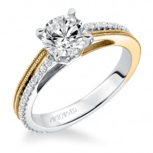 Artcarved Bridal Semi-Mounted with Side Stones Contemporary Diamond Engagement Ring Lancy 14K White Gold Primary & 14K Yellow Gold - 31-V581ERA-E.01