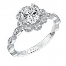 Artcarved Bridal Semi-Mounted with Side Stones Vintage Floral Halo Engagement Ring Sabina 14K White Gold - 31-V567ERW-E.01