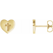 14K Yellow Heart & Cross Earrings - R17017601P