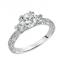 Artcarved Bridal Mounted with CZ Center Vintage Engraved 3-Stone Engagement Ring Anabelle 14K White Gold - 31-V433ERW-E.00