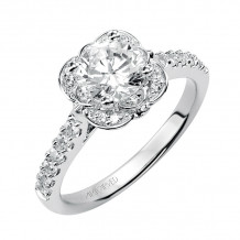 Artcarved Bridal Semi-Mounted with Side Stones Contemporary Floral Halo Engagement Ring Skyler 14K White Gold - 31-V342ERW-E.01