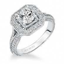 Artcarved Bridal Semi-Mounted with Side Stones Vintage Engraved Halo Engagement Ring Delphine 14K White Gold - 31-V632ERW-E.01