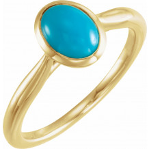14K Yellow 8x6 mm Oval Cabochon Turquoise Ring - 72024608P